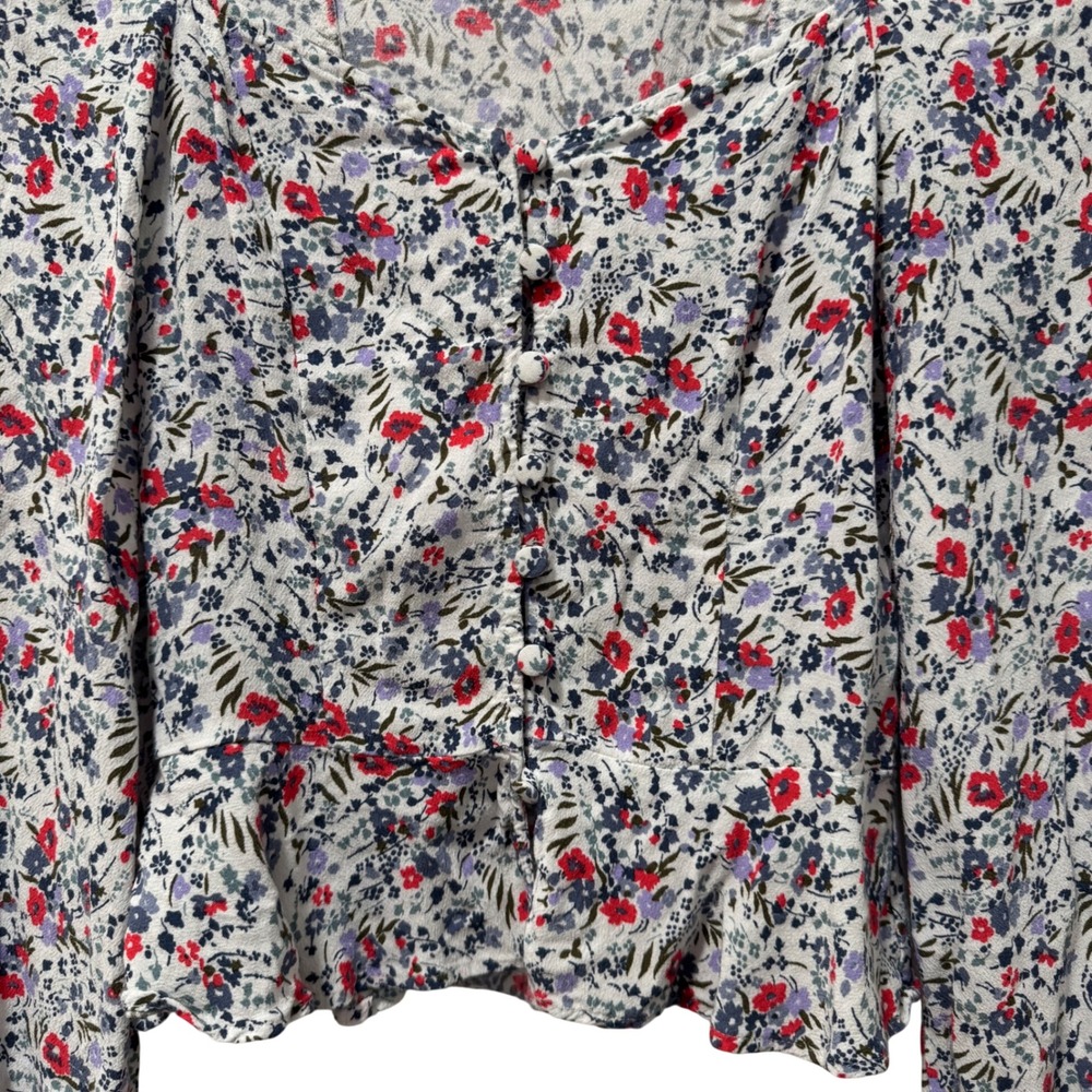 Abercrombie Fitch Womens White Floral Print Peplum Blouse Long Sleeve XS - Picture 2 of 5